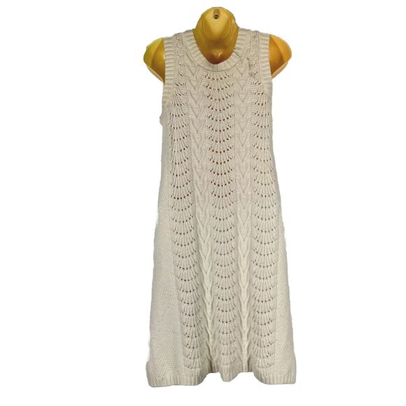 Fossil Sweater Dress Small Vintage Cream Sleeveless Lined Cozy Chunky Classic - Picture 2 of 7